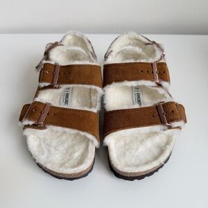 Birkenstock Brown Sandals with Faux Fur Lining